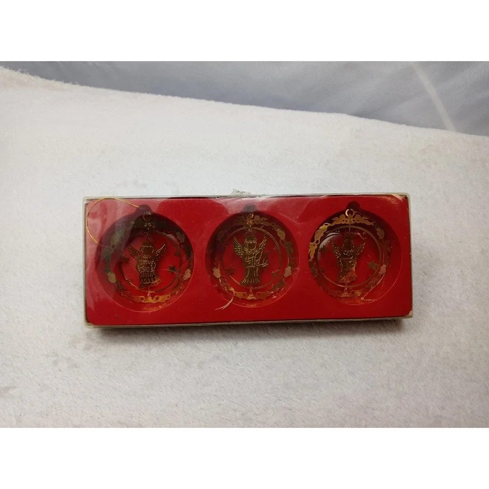 VTG Solid Brass Classic Collection Angel Ornaments Set of 3 Christmas Gold Boxed